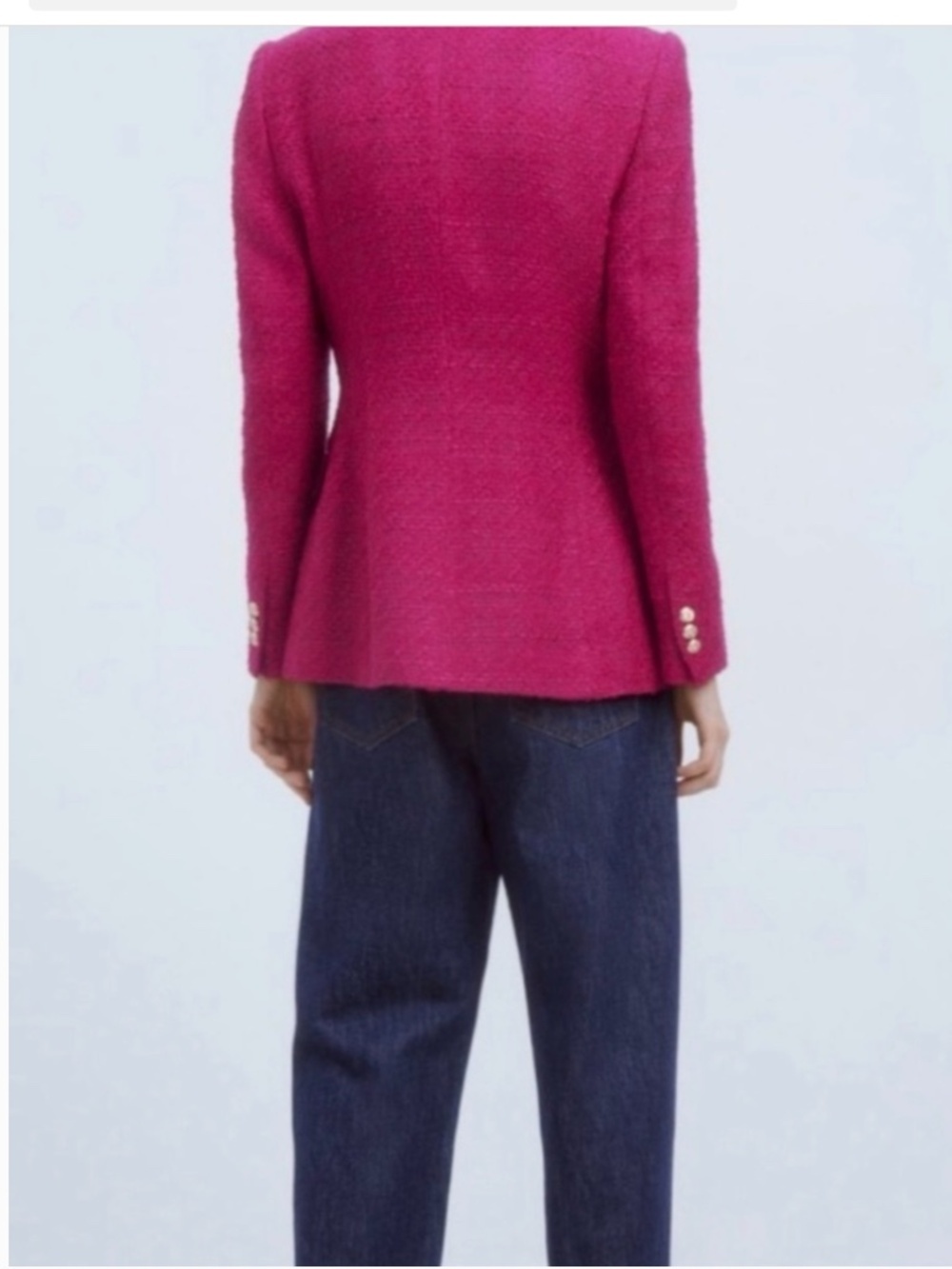 Zara Fuchsia Pink Double-Breasted Tweed Blazer with Gold Buttons Size Small - Picture 4 of 14